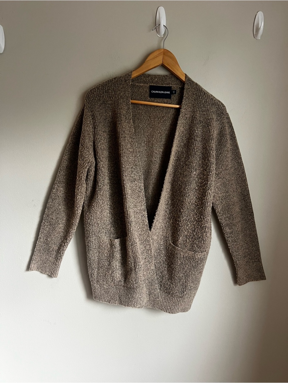 Calvin Klein Taupe Open-Front Pocket Sweater Cardigan